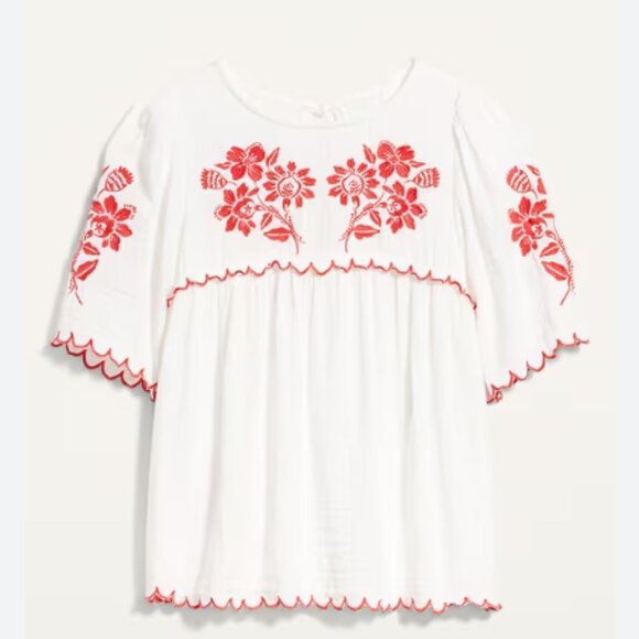 Old Navy Oversized Embroidered Short‑Sleeve Blouse – Women’s S – white lilies - Picture 2 of 13